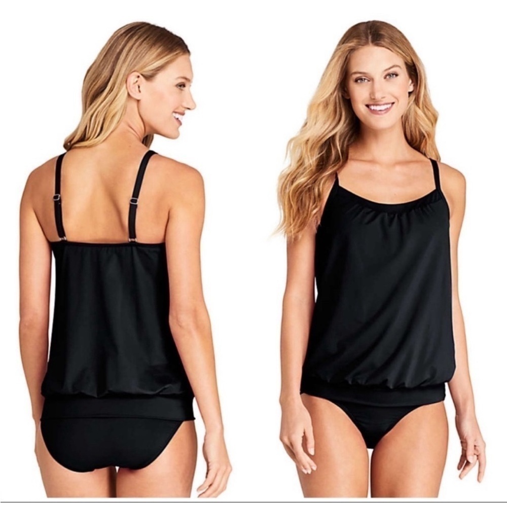 Lands End Tankini blouson Black Size 8 D